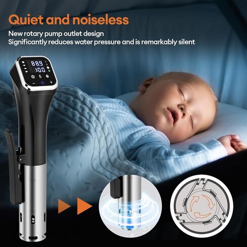 طباخ WiFi Sous Vide مطور بقدرة 2.4 جيجا بايت، ودائرة غمر دقيقة بقدرة 1100 واط مع تحكم في درجة الحرارة ±0.1 درجة فهرنهايت، ومقاومة للماء IPX7، وتشغيل هادئ، وشاشة LED و4 وسائل حماية للسلامة in Kuwait