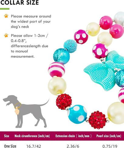 Hosiwei Princess Bubblegum Dog Collar Necklace - 19mm Chunky Beads & Sparkle Bow | Adjustable Dog Pearl Collar with Bowtie Pet Jewelry Accessories for Daily Wear, Halloween Costumes & Photoshoots in Kuwait