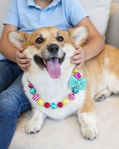 Hosiwei Princess Bubblegum Dog Collar Necklace - 19mm Chunky Beads & Sparkle Bow | Adjustable Dog Pearl Collar with Bowtie Pet Jewelry Accessories for Daily Wear, Halloween Costumes & Photoshoots in Kuwait