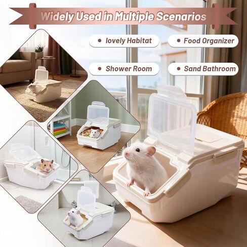 Extra Large Chinchilla Sand Bath Container Kit Plastic Dust Bath House Hamster Shower Room for Hedgehog Guinea Pig Squirrel Small Animals (Grey) in Kuwait