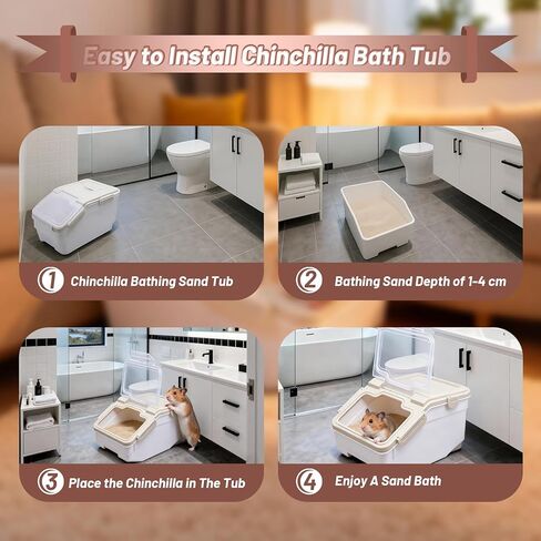 Extra Large Chinchilla Sand Bath Container Kit Plastic Dust Bath House Hamster Shower Room for Hedgehog Guinea Pig Squirrel Small Animals (Grey) in Kuwait