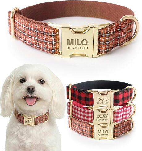 Personalized Polyester Dog Collar with Name and Phone Number, Customizable Laser-Engraved Collar with Metal Quick Release Buckle for Dogs in Kuwait
