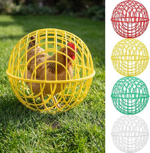 Leinuosen 4 Pack Chicken Ball Cage Movable Mesh Rabbit Coops Plastic Detachable Rolling Safety Hutch Prevents Dog Bites Horse Trampling for Bird Duck Outdoor(Multiple Colors,15.75'',Multiple Style) in Kuwait