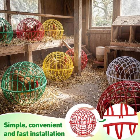 Leinuosen 4 Pack Chicken Ball Cage Movable Mesh Rabbit Coops Plastic Detachable Rolling Safety Hutch Prevents Dog Bites Horse Trampling for Bird Duck Outdoor(Multiple Colors,15.75'',Multiple Style) in Kuwait