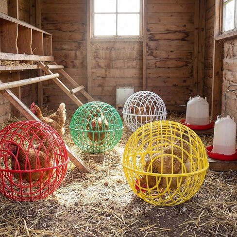 Leinuosen 4 Pack Chicken Ball Cage Movable Mesh Rabbit Coops Plastic Detachable Rolling Safety Hutch Prevents Dog Bites Horse Trampling for Bird Duck Outdoor(Multiple Colors,15.75'',Multiple Style) in Kuwait