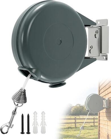 40FT Wall Mounted Retractable Dog Leash, Heavy Duty Steel Cable Dog Tether with 180° Swivel Base 360° Tangle-Free, Quick Release Wall Mount Tie Out for Yard Camping, 20-100Lbs Small to Large Dogs in Kuwait