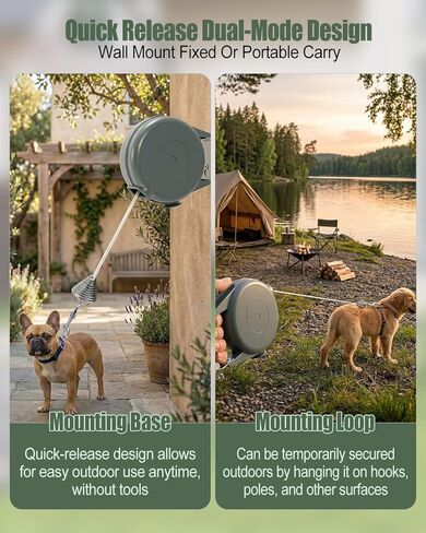 40FT Wall Mounted Retractable Dog Leash, Heavy Duty Steel Cable Dog Tether with 180° Swivel Base 360° Tangle-Free, Quick Release Wall Mount Tie Out for Yard Camping, 20-100Lbs Small to Large Dogs in Kuwait