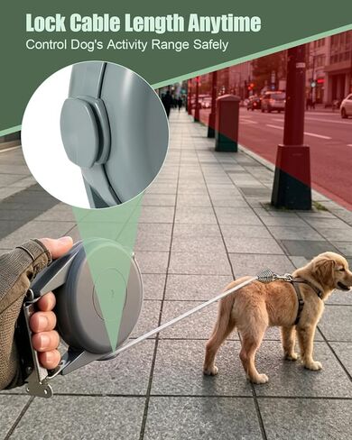 40FT Wall Mounted Retractable Dog Leash, Heavy Duty Steel Cable Dog Tether with 180° Swivel Base 360° Tangle-Free, Quick Release Wall Mount Tie Out for Yard Camping, 20-100Lbs Small to Large Dogs in Kuwait