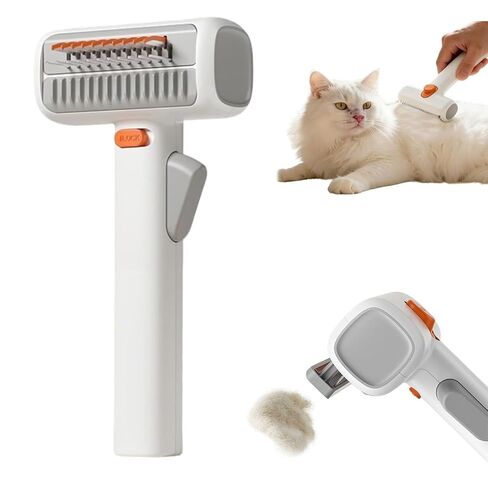 2-in-1 Pet Self-Detangling & Grooming Comb,Professional Deshedding Tool for Dogs or Cats, Gentle Undercoat Rake & Brush for Long or Short Hair, Removes Mats, Loose Fur (White*1) in Kuwait