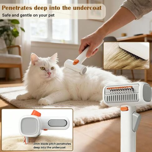2-in-1 Pet Self-Detangling & Grooming Comb,Professional Deshedding Tool for Dogs or Cats, Gentle Undercoat Rake & Brush for Long or Short Hair, Removes Mats, Loose Fur (White*1) in Kuwait