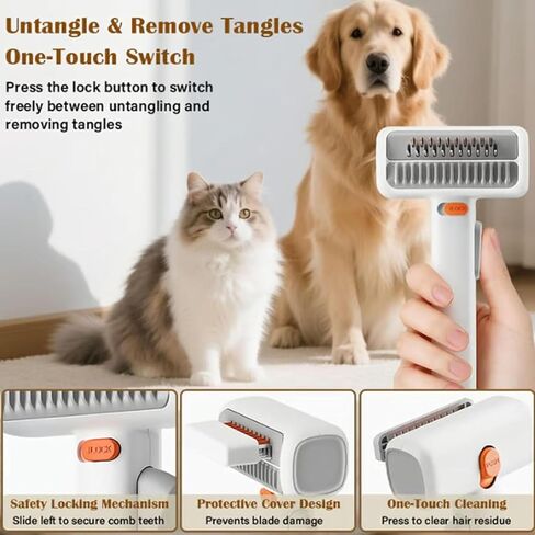 2-in-1 Pet Self-Detangling & Grooming Comb,Professional Deshedding Tool for Dogs or Cats, Gentle Undercoat Rake & Brush for Long or Short Hair, Removes Mats, Loose Fur (White*1) in Kuwait