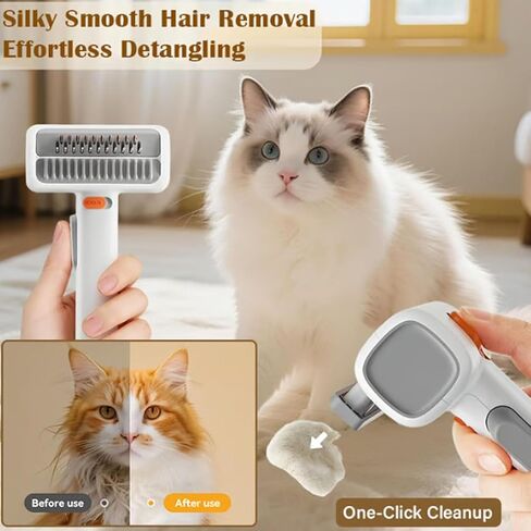 2-in-1 Pet Self-Detangling & Grooming Comb,Professional Deshedding Tool for Dogs or Cats, Gentle Undercoat Rake & Brush for Long or Short Hair, Removes Mats, Loose Fur (White*1) in Kuwait