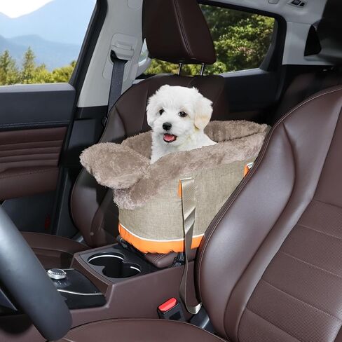 Console Dog Car Seat - Portable Booster for Small Pets, Detachable Washable Front Seat, for Cats and Dogs, Khaki in Kuwait