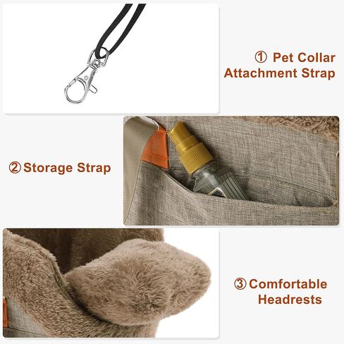 Console Dog Car Seat - Portable Booster for Small Pets, Detachable Washable Front Seat, for Cats and Dogs, Khaki in Kuwait