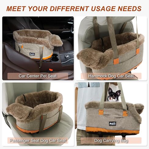 Console Dog Car Seat - Portable Booster for Small Pets, Detachable Washable Front Seat, for Cats and Dogs, Khaki in Kuwait