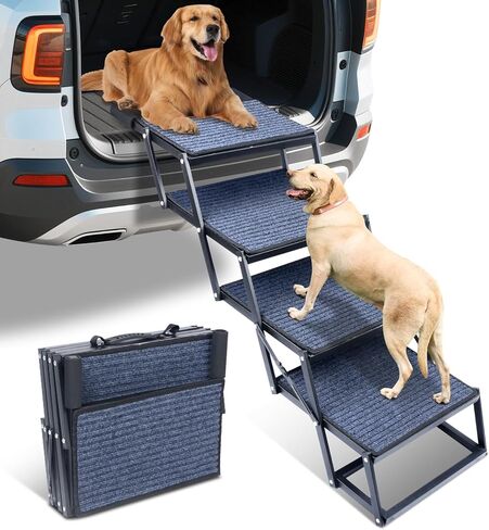 سلالم للكلاب الكبيرة، منحدر واسع للغاية للكلاب مع سطح غير قابل للانزلاق، خطوات قابلة للطي للحيوانات الأليفة للسيارات وسيارات الدفع الرباعي والشاحنات والمركبات الترفيهية، تدعم ما يصل إلى 200 رطل، 4 خطوات in Kuwait