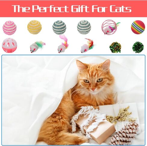 80 Pcs Cat Toys Bulk Kitten Toys Pack with Caged Rat Ball, Colorful Mice, Crinkle Balls, Rainbow Ball, Sisal & Bell Balls, Interactive Variety for Indoor Cats in Kuwait