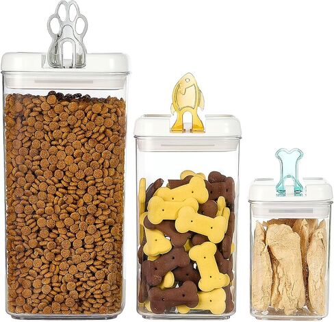 Felli Flip Tite Pet Food Container with Airtight Lids, BPA FREE Acrylic Canister with Paw Bone Fish Flip Top Handles for Cat Dog Kibble Treats Storage, Keep Fresh (Pet Collection Nest-L3pk) in Kuwait