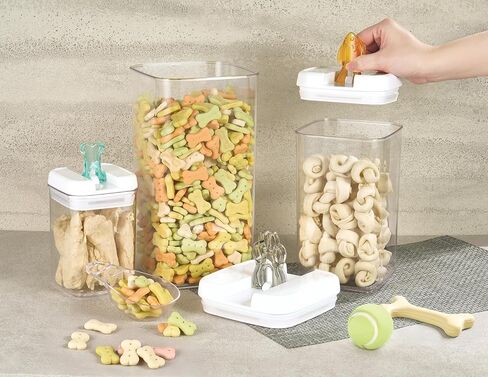 Felli Flip Tite Pet Food Container with Airtight Lids, BPA FREE Acrylic Canister with Paw Bone Fish Flip Top Handles for Cat Dog Kibble Treats Storage, Keep Fresh (Pet Collection Nest-L3pk) in Kuwait