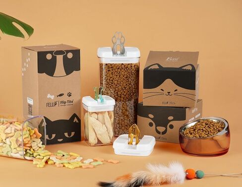Felli Flip Tite Pet Food Container with Airtight Lids, BPA FREE Acrylic Canister with Paw Bone Fish Flip Top Handles for Cat Dog Kibble Treats Storage, Keep Fresh (Pet Collection Nest-L3pk) in Kuwait