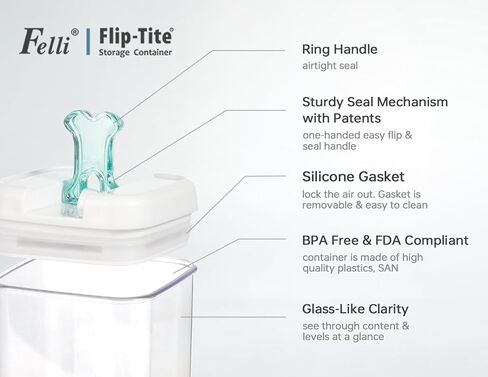 Felli Flip Tite Pet Food Container with Airtight Lids, BPA FREE Acrylic Canister with Paw Bone Fish Flip Top Handles for Cat Dog Kibble Treats Storage, Keep Fresh (Pet Collection Nest-L3pk) in Kuwait