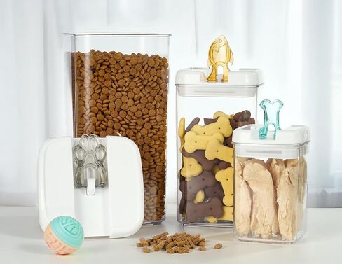 Felli Flip Tite Pet Food Container with Airtight Lids, BPA FREE Acrylic Canister with Paw Bone Fish Flip Top Handles for Cat Dog Kibble Treats Storage, Keep Fresh (Pet Collection Nest-L3pk) in Kuwait