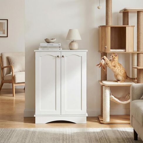Dog Storage Cabinet with Bowls, Pet Food Storage Cabinet with Adjustable Shelves, Hidden Dog Feeding Station with Hooks, Letter Stickers, Pet Storage Organizer for Cats and Dogs, White in Kuwait