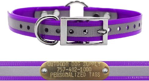 Outdoor Dog Supply Personalized 3/4" Reflective Purple Waterproof D-Ring & Center O-Ring Dog Collar for Small & Medium Dogs | 3/4" Custom Brass Nameplate (18") in Kuwait