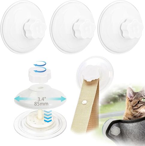 4 Pack Cat Window Perch Suction Cup, Strong Adhesive Replacement Suction Cup with Screws for Foldable & Cordless Cat Window Hammock Seat (Transparent, 85mm Plastic Screws) in Kuwait