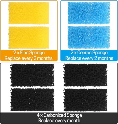 AquaMiracle Aquarium Filter Replacement Sponge, Fish Tank Filter Replacement Parts, Including 2 x Coarse Sponge, 2 x Fine Sponge & 4 x Carbonized Sponge (for Model: QS188/QS288) in Kuwait