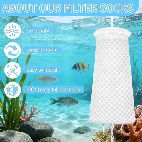 12 Pack Filter Socks, Reusable 4 Inch 3D Honeycomb Mesh Filter Bags for Aquarium Sump, Saltwater and Freshwater Fish Tank, Reef Tank, White in Kuwait