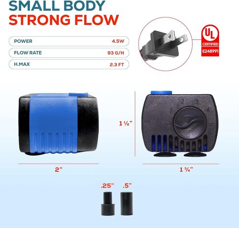 Aqua Dream 80 GPH Submersible Pump - 4.5W Adjustable Ultra Quiet Water Pump for Aquariums and Fountains, 2.25ft Max Lift, Indoor/Outdoor Hydroponic Fish Tank Pump - 1 Pc in Saudi Arabia