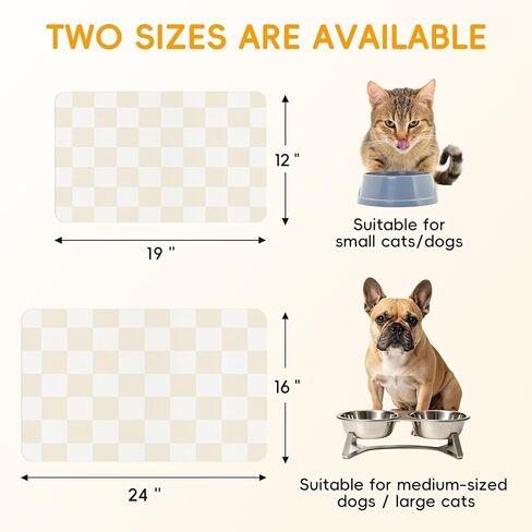 Absorbent Checkered Dog Food Mat, Leakproof Quick-Dry Pet Feeding Mat Cat Food Mat 12" x 19" Beige for Food & Water Bowls, Easy-Clean Pet Bowl Mat for Dogs & Cats, Kitchen, Home or RV Use in Kuwait