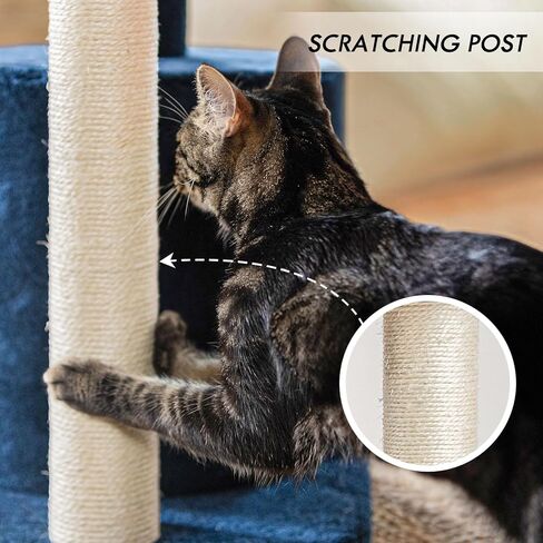 ClevaHome 33.5" Small Cat Tree Tower for Indoor Cats, Modern Kitten Condo with Sisal Scratching Post and Hanging Ball for Play, Denim Blue in Kuwait