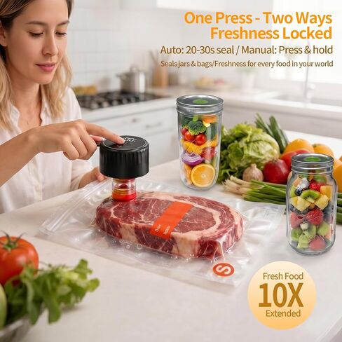 Electric Mason Jar Vacuum Sealer Kit for Food with Visible Water Tank, 65KPA Powerful Suction Handheld Portable Vacuum Sealer Machine, Includes 20 Lids, 24 Labels, 20 vacuum bags, Black in Kuwait