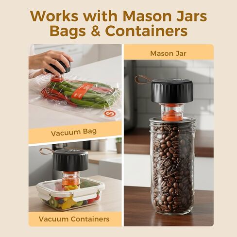Electric Mason Jar Vacuum Sealer Kit for Food with Visible Water Tank, 65KPA Powerful Suction Handheld Portable Vacuum Sealer Machine, Includes 20 Lids, 24 Labels, 20 vacuum bags, Black in Kuwait