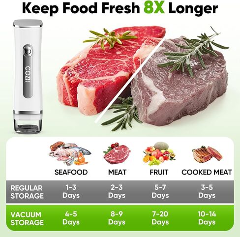 COZII Vacuum Sealer for Food, Powerful Handheld Vacuum Sealer with 30 Reusable Bags, Rechargeable Design with Visible Detachable Tank, Portable Food Saver for Kitchen Camping Travel and Meal Prep in Kuwait