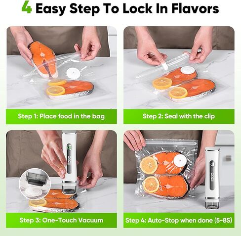 COZII Vacuum Sealer for Food, Powerful Handheld Vacuum Sealer with 30 Reusable Bags, Rechargeable Design with Visible Detachable Tank, Portable Food Saver for Kitchen Camping Travel and Meal Prep in Kuwait