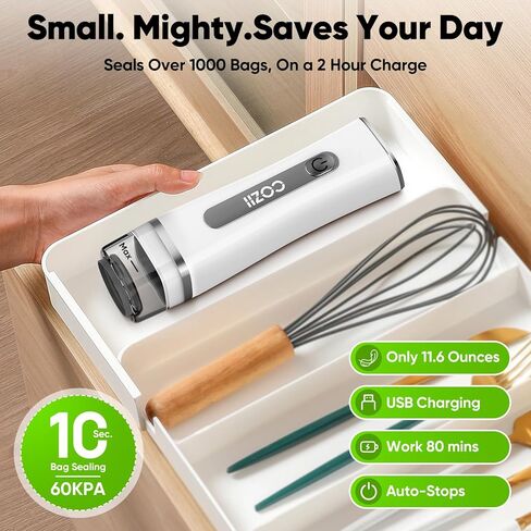 COZII Vacuum Sealer for Food, Powerful Handheld Vacuum Sealer with 30 Reusable Bags, Rechargeable Design with Visible Detachable Tank, Portable Food Saver for Kitchen Camping Travel and Meal Prep in Kuwait