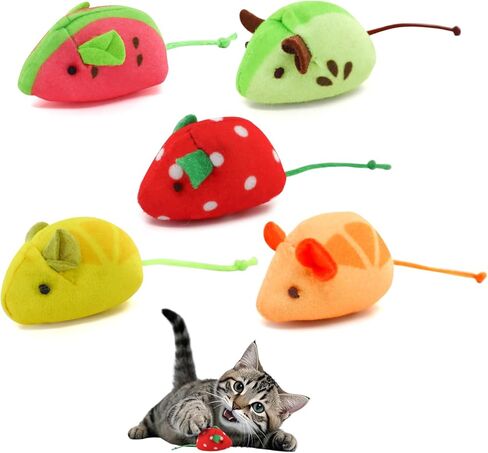 Andiker 5 Pcs Cat Mouse Toys, Soft Cat Plush Toy with Fruit Pattern Interactive Cat Toys for Indoor Cats and Kittens to Bite Chew Scratch in Kuwait