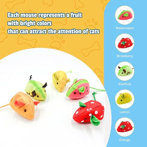Andiker 5 Pcs Cat Mouse Toys, Soft Cat Plush Toy with Fruit Pattern Interactive Cat Toys for Indoor Cats and Kittens to Bite Chew Scratch in Kuwait