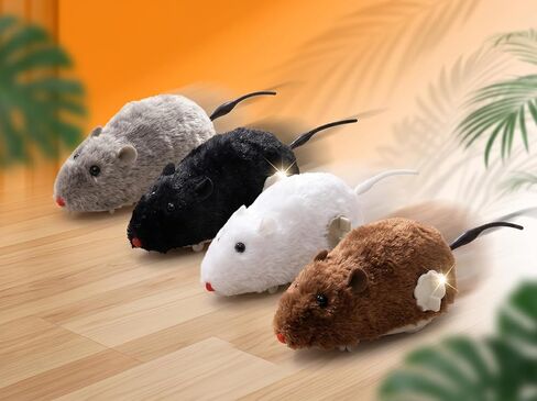 ​4 Pcs Wind Up Cat Toy Mouse - Self-Moving Furry Mice with Realistic Tails, Interactive Chase Toys for Indoor Cats & Kittens, Exercise Mice for Boredom Busting​ in Kuwait