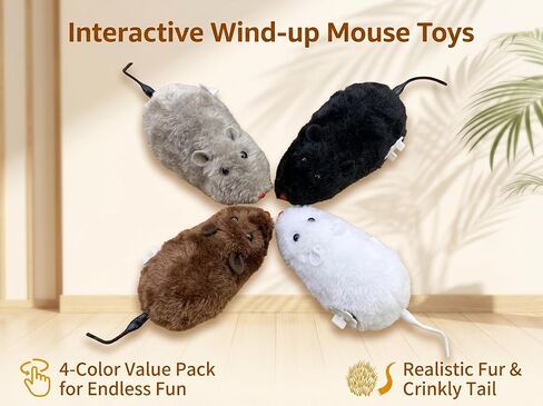 ​4 Pcs Wind Up Cat Toy Mouse - Self-Moving Furry Mice with Realistic Tails, Interactive Chase Toys for Indoor Cats & Kittens, Exercise Mice for Boredom Busting​ in Kuwait