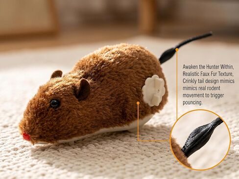 ​4 Pcs Wind Up Cat Toy Mouse - Self-Moving Furry Mice with Realistic Tails, Interactive Chase Toys for Indoor Cats & Kittens, Exercise Mice for Boredom Busting​ in Kuwait