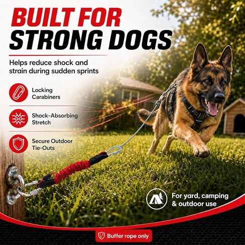Heavy Duty Dog Tie-Out Bungee Cord, Shock Absorbing Elastic Buffer Extension with Dual Locking Carabiners, Red Stretch Leash for Outdoor Stake, Yard, Camping & Large Dogs in Kuwait