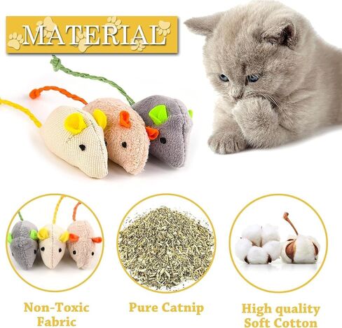 Hemsyc 10 Pack Cat Mouse Toy with Fur, Feather, and Rattle Sounds - Interactive Catnip Mice for Chasing, Hunting, Exercising (Color Random) in Kuwait