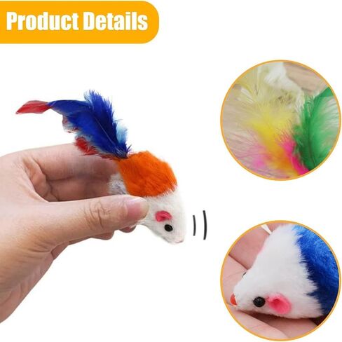 Hemsyc 10 Pack Cat Mouse Toy with Fur, Feather, and Rattle Sounds - Interactive Catnip Mice for Chasing, Hunting, Exercising (Color Random) in Kuwait