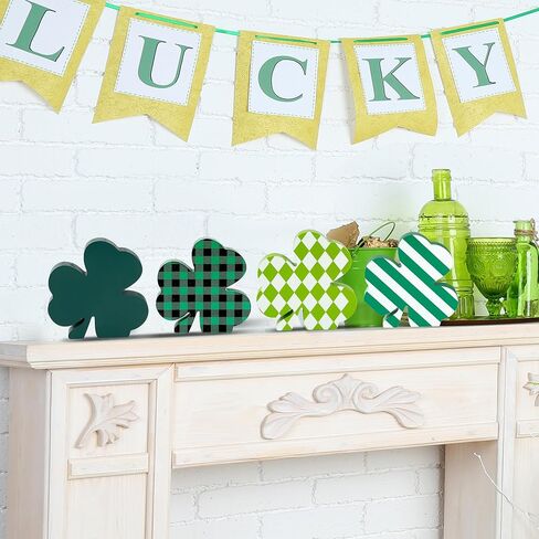 Sggvecsy St Patricks Day Decorations Shamrock Buffalo Plaid Wooden Hanging Door Sign with Lucky Clover Farmhouse Rustic Door Decoration with Bowknot for Front Door Home Indoor Outdoor in Saudi Arabia