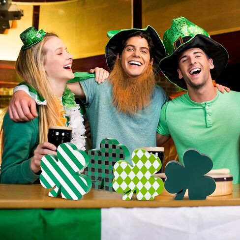 Sggvecsy St Patricks Day Decorations Shamrock Buffalo Plaid Wooden Hanging Door Sign with Lucky Clover Farmhouse Rustic Door Decoration with Bowknot for Front Door Home Indoor Outdoor in Saudi Arabia