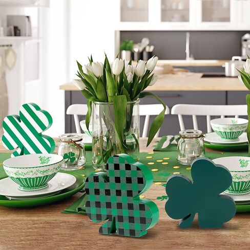Sggvecsy St Patricks Day Decorations Shamrock Buffalo Plaid Wooden Hanging Door Sign with Lucky Clover Farmhouse Rustic Door Decoration with Bowknot for Front Door Home Indoor Outdoor in Saudi Arabia
